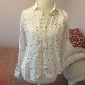 Rails Stars XS Collared Button Down White linen Blouse